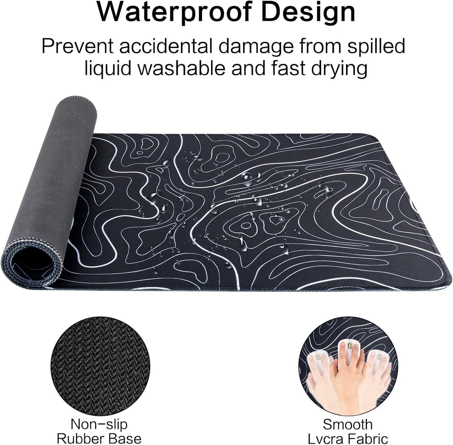 Large Gaming Mouse Pad, Topographic Mouse Mat for Gaming Mousepad Office, Long XL Mouse Pads Keyboard Pad for Computer Laptop 31.5''X11.8'' Desk Mat (Black)