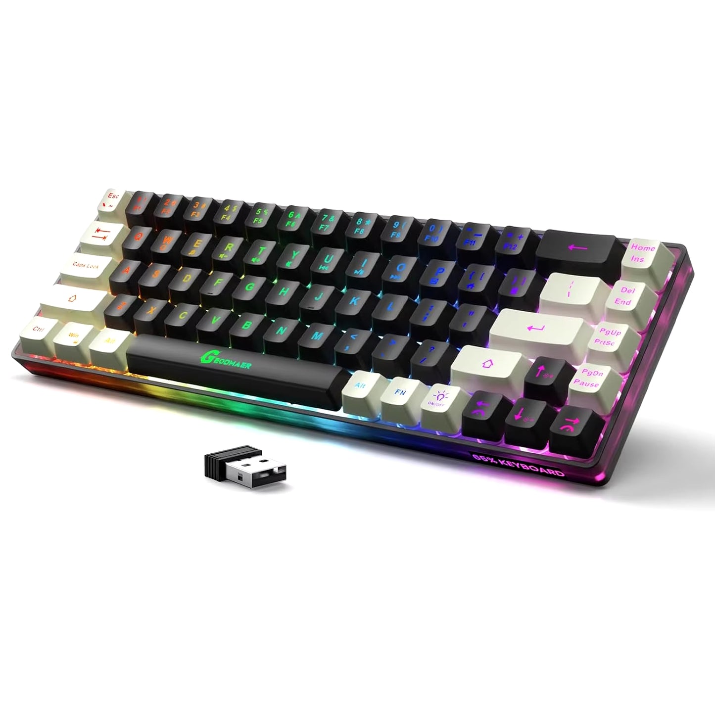 65% Compact Wireless Gaming Keyboard, Rgb Backlit, 2.4G Wireless, 2000Mah Long Battery,Quiet Membrane, Portable for Gaming