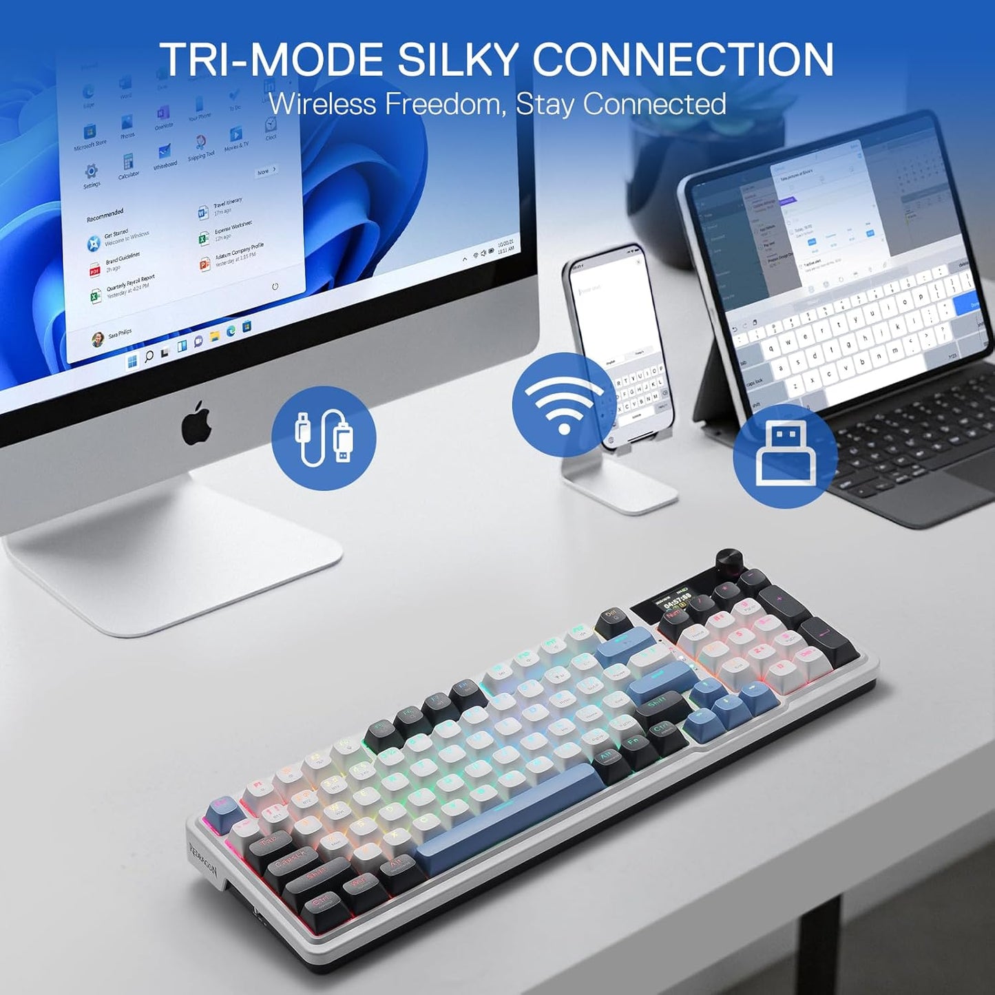 K719 Wireless Gasket Gaming Keyboard W/Hype Screen & Knob, 95 Keys Mechanical Keyboard, Easy-Control 1.14’’ TFT Info Display, 5-Layer Noise Dampener, round PBT Keycaps, Mint Mambo Switch | Easy-Control LED Info Display, 0-Delay Tri-Mode, Cushioned 5-Layer Noise Dampening for Creamy Thocky Sound, Practical 95 Keys