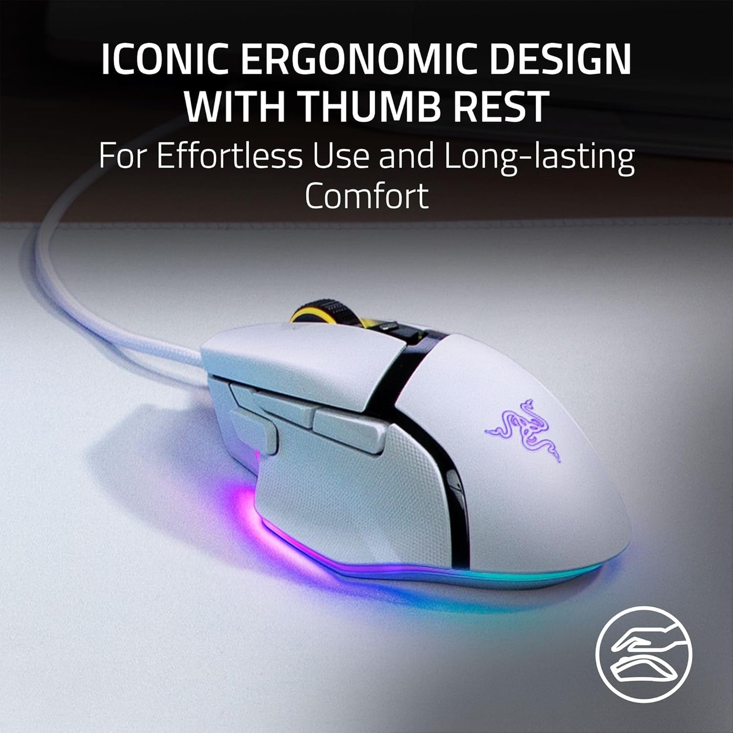 Razer Basilisk V3 - Wired Customisable Gaming Mouse - Ergonomic Design - 26K DPI Sensor - Chroma RGB - 11 Programmable Buttons - Tiltable Hyperscroll Mouse Wheel - Pc/Mac | White