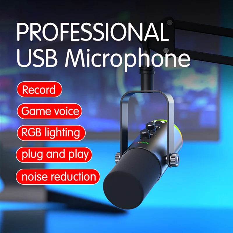 B29C-Condenser MIC USB Dynamic RGB Gaming Microphone for Computer for Podcast Live Streaming Gaming White