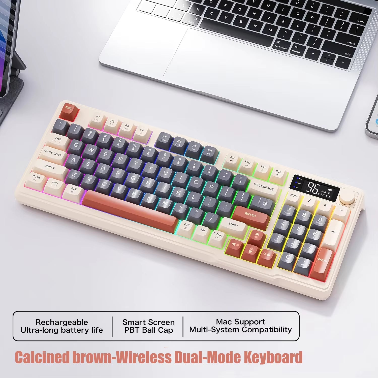 M96 Bluetooth Keyboard Wireless  Screen Gaming Keyboard,Electronic Screen, Multi-Device Connection,Ergonomics Gaming