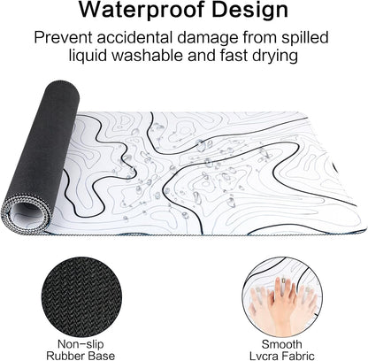 Large Gaming Mouse Pad, Topographic Mouse Mat for Gaming Mousepad Office, Long XL Mouse Pads Keyboard Pad for Computer Laptop 31.5''X11.8'' Desk Mat (White)