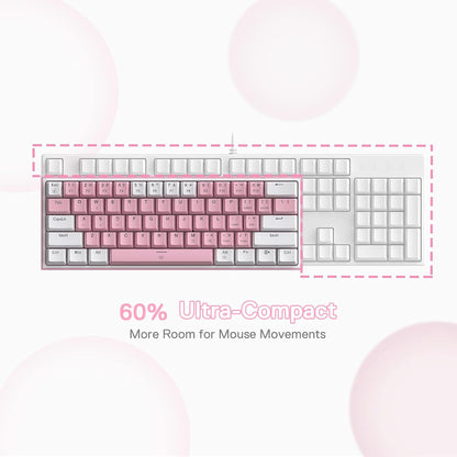 K617 60% Wired RGB Gaming Keyboard, 61 Keys Compact Mechanical Keyboard W/White & Pink Mixed-Colored Keycaps, Linear Red Switch, Pro Driver Support