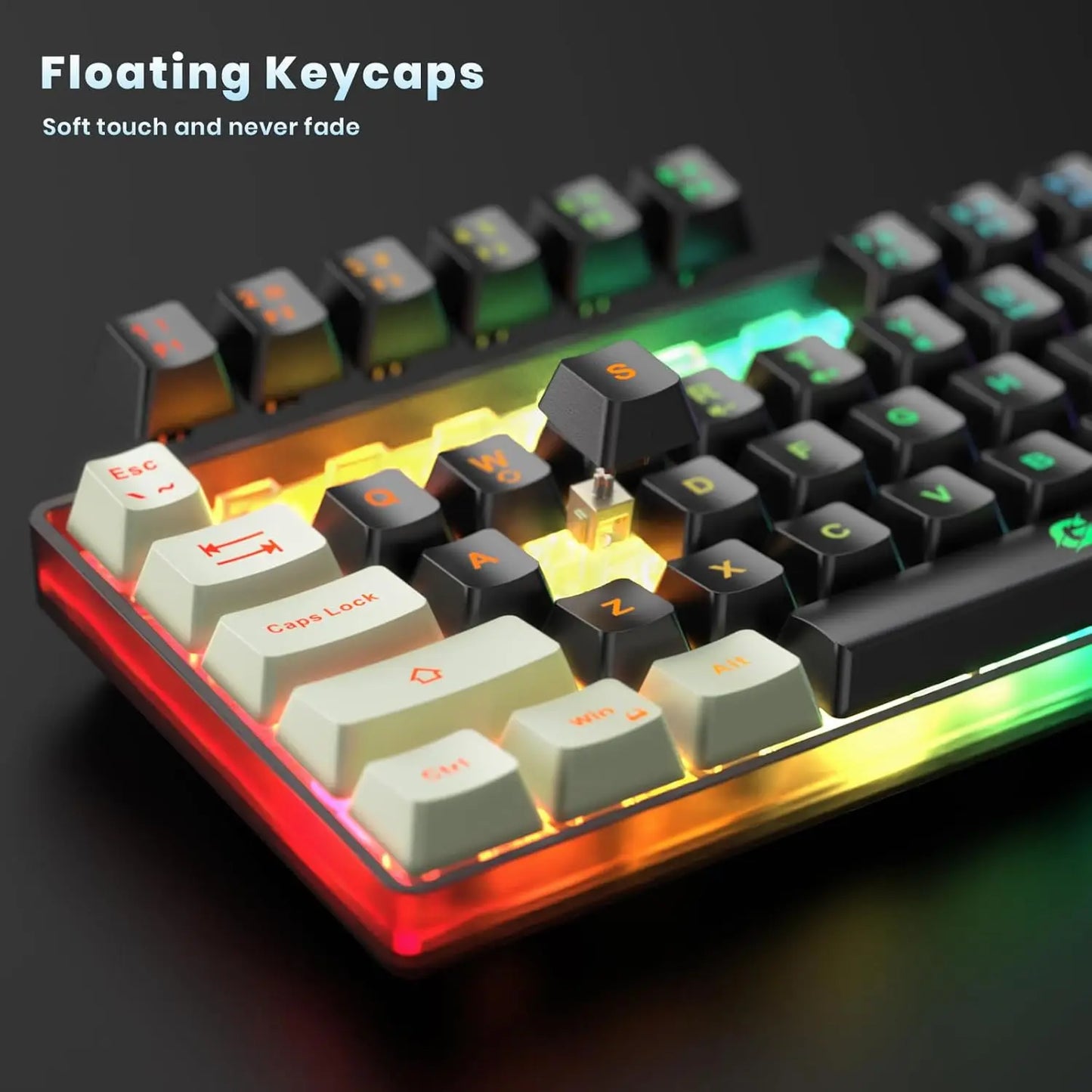 65% Compact Wireless Gaming Keyboard, Rgb Backlit, 2.4G Wireless, 2000Mah Long Battery,Quiet Membrane, Portable for Gaming