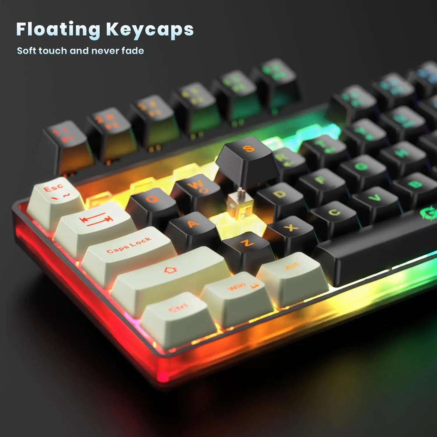65% Compact Wireless Gaming Keyboard, Rgb Backlit, 2.4G Wireless, 2000Mah Long Battery,Quiet Membrane, Portable for Gaming
