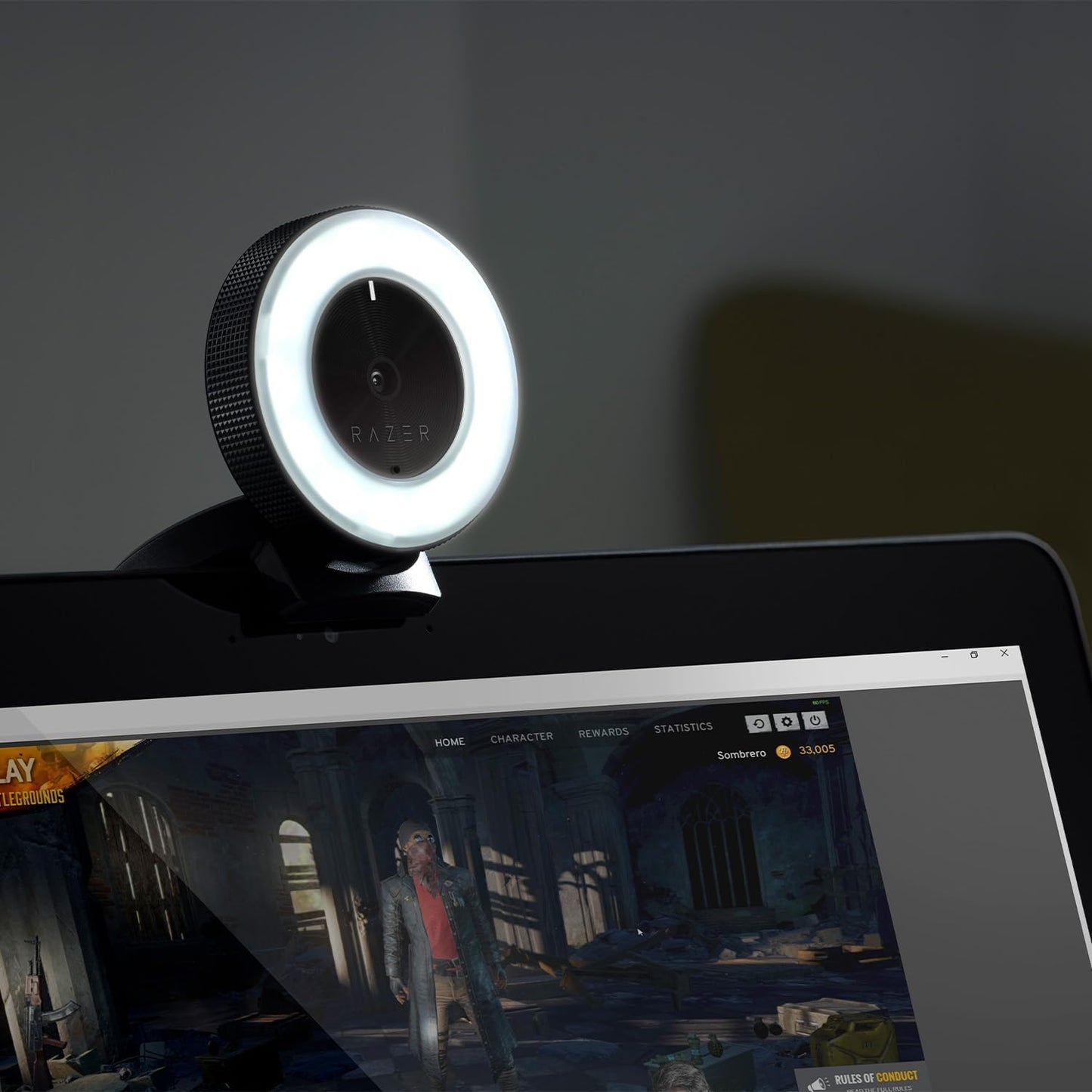Razer Kiyo - Streaming Camera with Ring Lighting (USB Webcam, HD Video 720P, 60 FPS, Compatible with Open Broadcaster Software, Xsplit, Autofocus, Camera Clip, Tripod Connection) Black