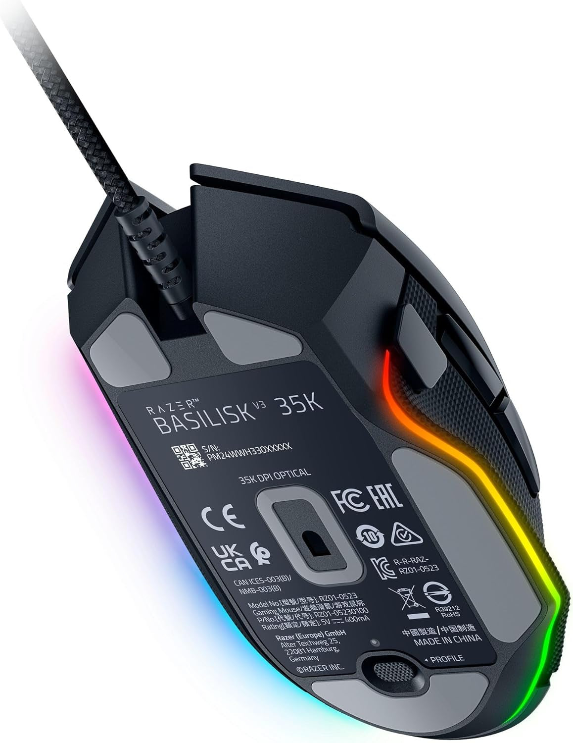 Razer Basilisk V3 35K - Fully Customizable Ergonomic Wired Gaming Mouse - Focus Pro 35K Optical Sensor (Hyperscroll Tilt Wheel, 11-Zone Chroma Lighting, Optical Mouse Switches Gen-3) Black