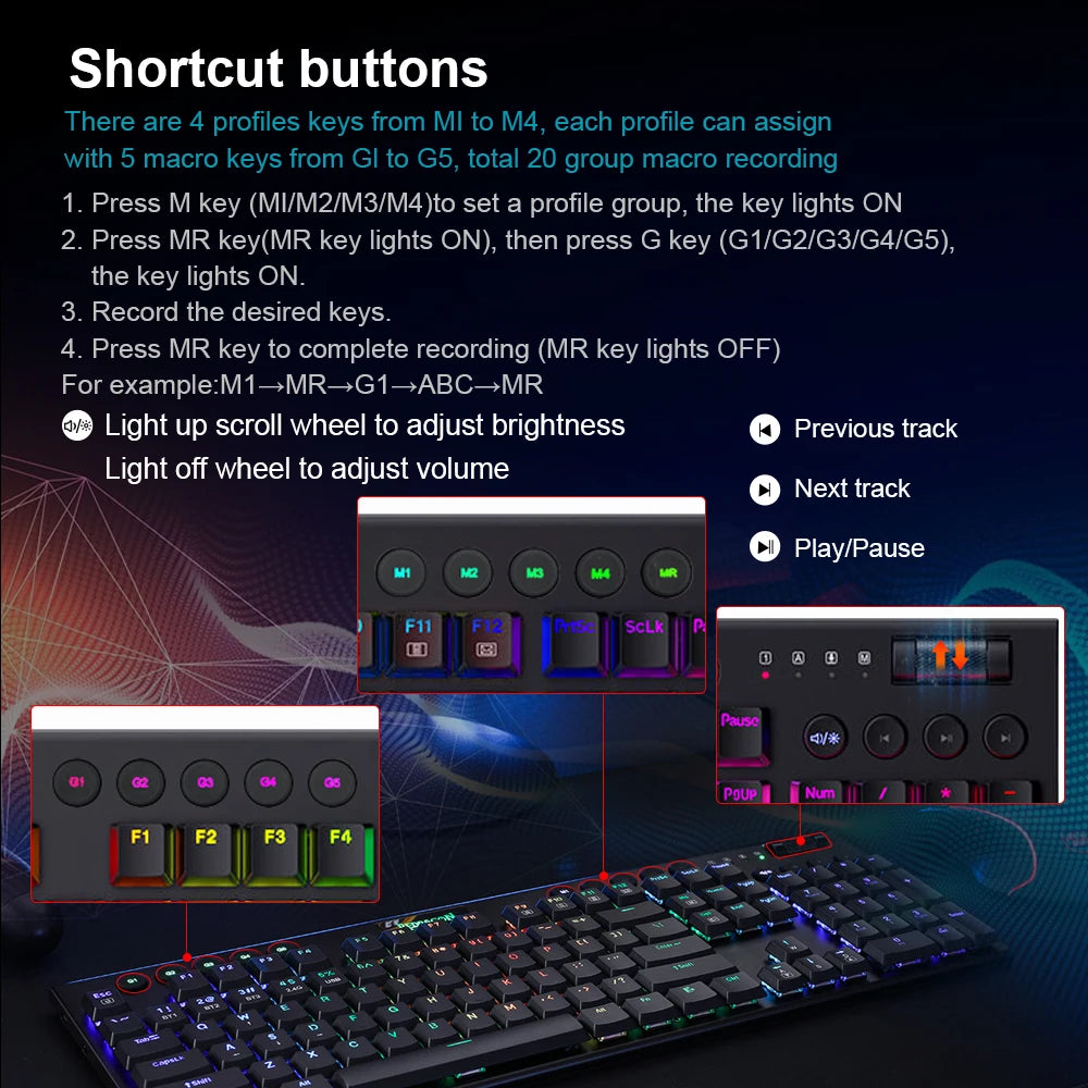 Horus K618 RGB Support Bluetooth 5.0 Wireless USB 2.4G 3 Mode Mechanical Gaming Keyboard 104 Keys for Compute PC Laptop