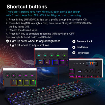 Horus K618 RGB Support Bluetooth 5.0 Wireless USB 2.4G 3 Mode Mechanical Gaming Keyboard 104 Keys for Compute PC Laptop