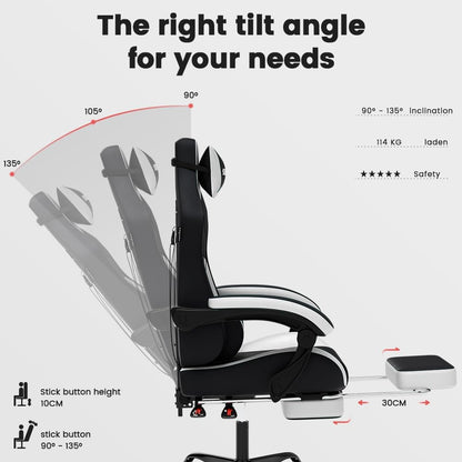 Ergonomic Gaming Chair for Adult, Comfortable Desk Chair with Massage, Comfy Headrest and Lumbar Support Pc Office Chairs with Footrest, Height Adjustable Rotating Task Chairs