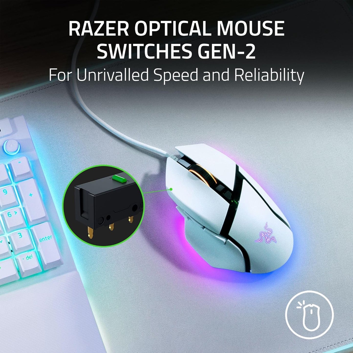 Razer Basilisk V3 - Wired Customisable Gaming Mouse - Ergonomic Design - 26K DPI Sensor - Chroma RGB - 11 Programmable Buttons - Tiltable Hyperscroll Mouse Wheel - Pc/Mac | White