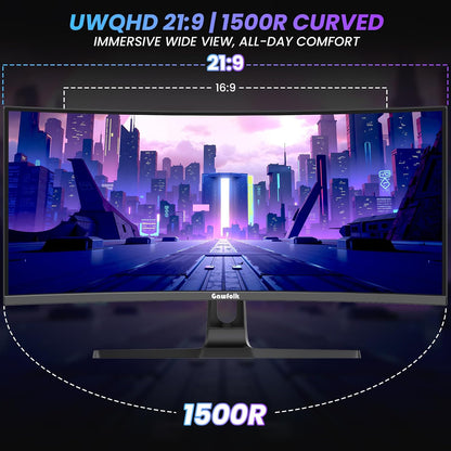34 Inch Ultrawide Curved Gaming Monitor, 1500R PC Screen 240Hz UWQHD 3440X1440P Monitor, Curved Computer Display with Freesync & Eye-Care Technology, DP, HDMI, Wallmount 100X100Mm