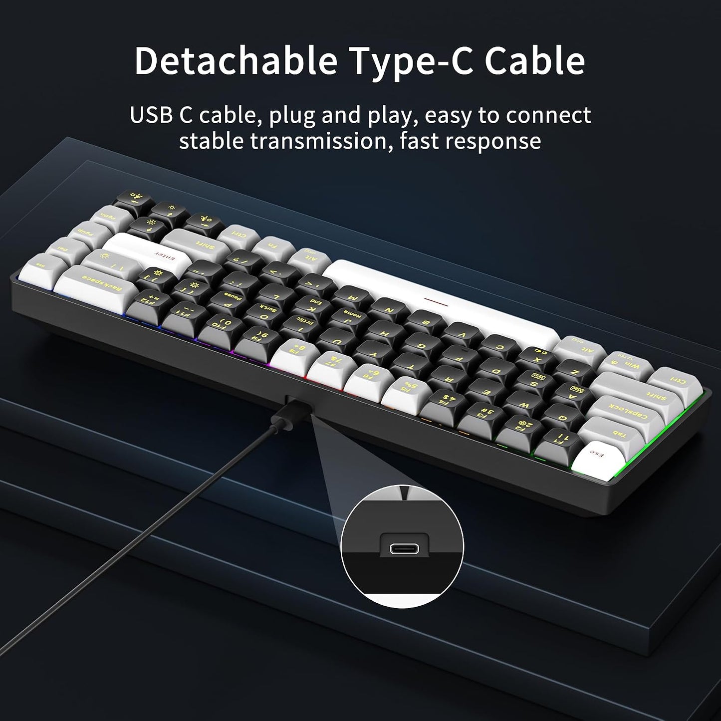 GM681 Wired Mechanical Keyboard,60% Gaming Keyboard,Led Backlit | Wired Mechanical Keyboard,60% Gaming Keyboard,Led Backlit,Compact,Usb,Ergonomic,Mini,Office,Pc,Laptop,Qwerty,Red Switches