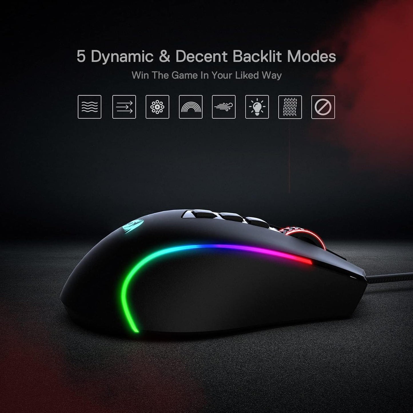 M612 Predator RGB Gaming Mouse, 8000 DPI Wired Optical Gamer Mouse with 11 Programmable Buttons & 5 Backlit Modes, Software Supports DIY Keybinds Rapid Fire Button