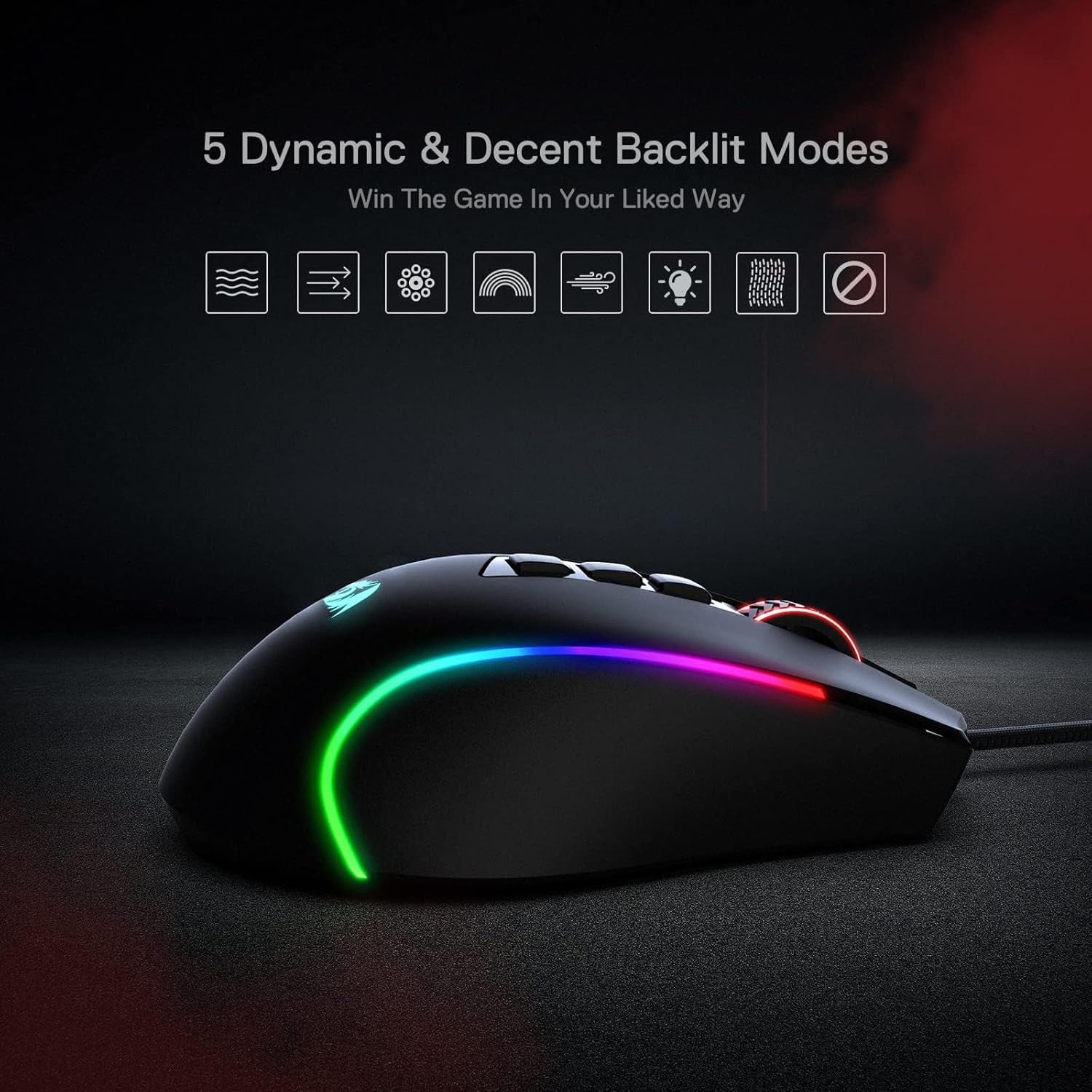 M612 Predator RGB Gaming Mouse, 8000 DPI Wired Optical Gamer Mouse with 11 Programmable Buttons & 5 Backlit Modes, Software Supports DIY Keybinds Rapid Fire Button