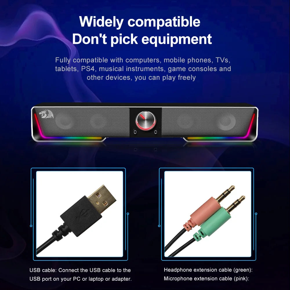 GS570 Darknets Support Bluetooth Wireless Aux 3.5 Surround RGB Speakers Column Sound Bar for Computer PC Loudspeakers