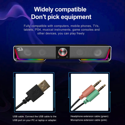 GS570 Darknets Support Bluetooth Wireless Aux 3.5 Surround RGB Speakers Column Sound Bar for Computer PC Loudspeakers