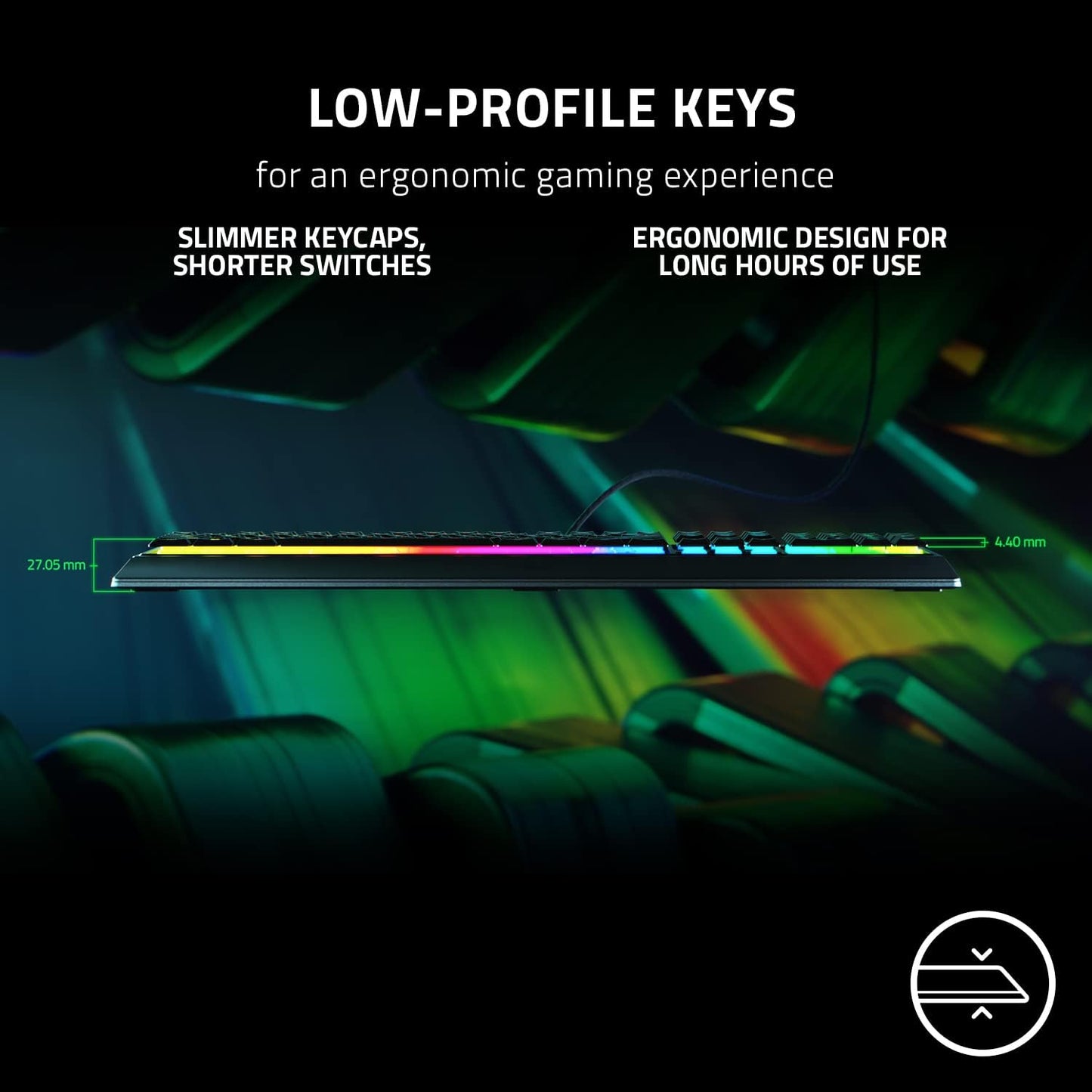Razer Ornata V3 - Low-Profile Mecha-Membrane Keyboard with Razer Chroma RGB (Hybrid Mecha-Membrane Switch, Ergonomic Wrist Rest) QWERTY UK Layout | Black