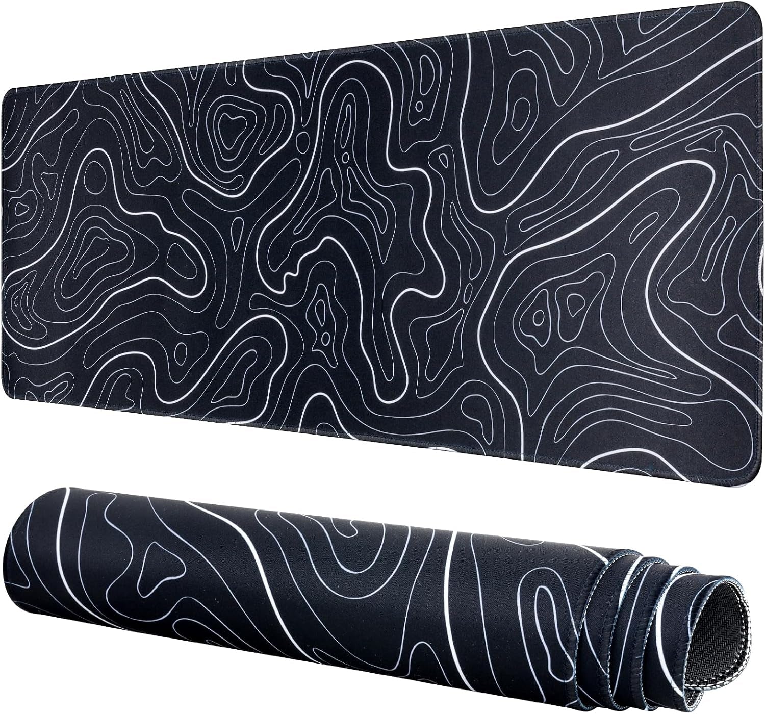 Large Gaming Mouse Pad, Topographic Mouse Mat for Gaming Mousepad Office, Long XL Mouse Pads Keyboard Pad for Computer Laptop 31.5''X11.8'' Desk Mat (Black)
