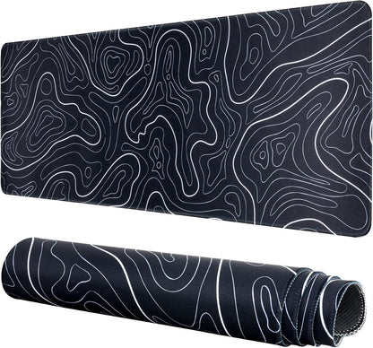 Large Gaming Mouse Pad, Topographic Mouse Mat for Gaming Mousepad Office, Long XL Mouse Pads Keyboard Pad for Computer Laptop 31.5''X11.8'' Desk Mat (Black)