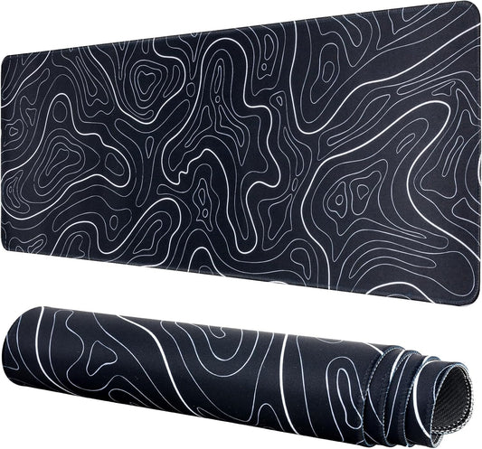 Large Gaming Mouse Pad, Topographic Mouse Mat for Gaming Mousepad Office, Long XL Mouse Pads Keyboard Pad for Computer Laptop 31.5''X11.8'' Desk Mat (Black)