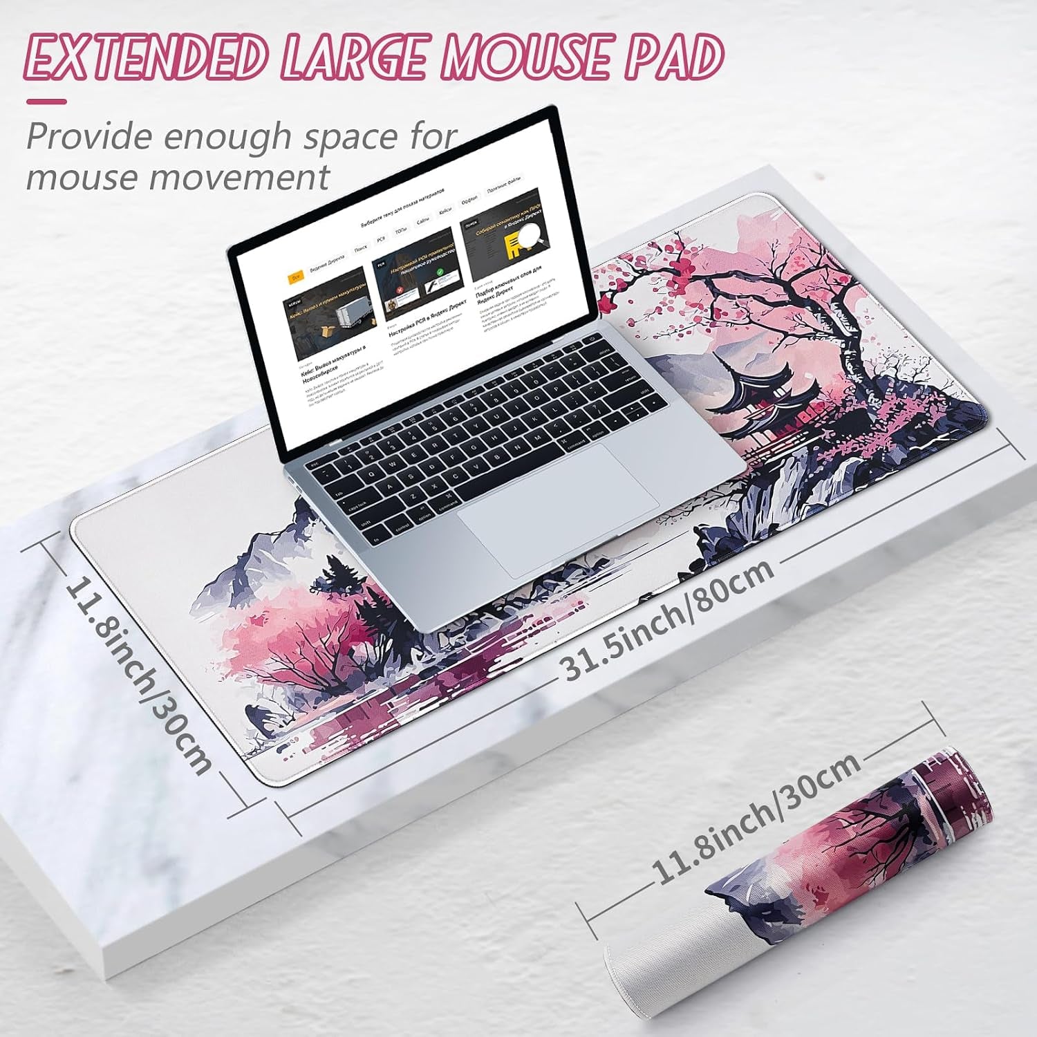 Gaming Mouse Mat Large Mouse Pad (31.5" X 11.8") Washable Laptop Desk Pad, Japanese Keyboard Pad, Non-Slip Rubber Base Desk Mat for Macbook, PC, Laptop, Office