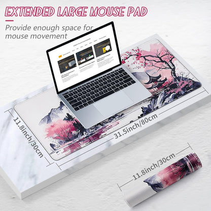 Gaming Mouse Mat Large Mouse Pad (31.5" X 11.8") Washable Laptop Desk Pad, Japanese Keyboard Pad, Non-Slip Rubber Base Desk Mat for Macbook, PC, Laptop, Office