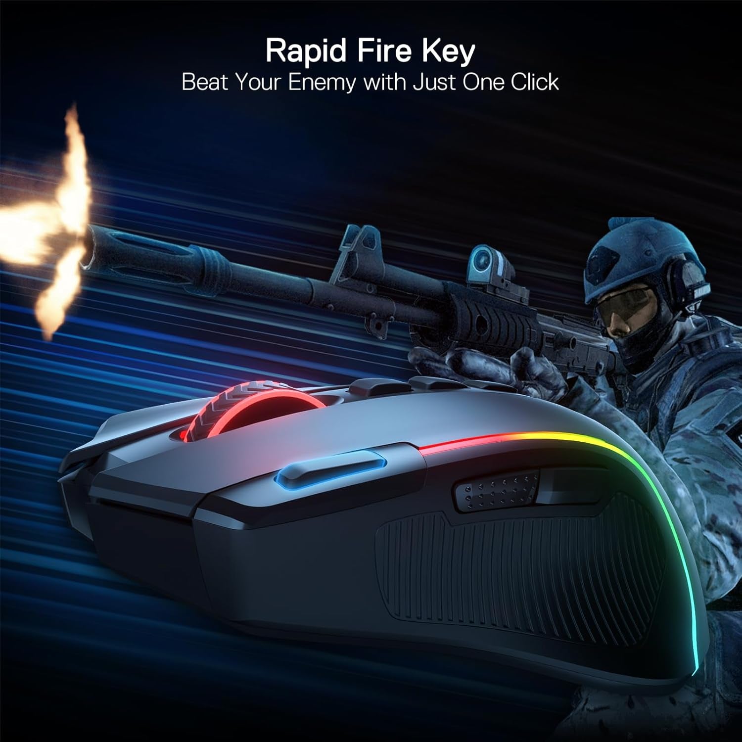 M612 PRO RGB Gaming Mouse, 8000 DPI Wired/Wireless Optical Gamer Mouse with 9 Programmable Buttons & 7 Backlit Modes, BT & 2.4G Wireless, Software Supports DIY Keybinds Rapid Fire Button
