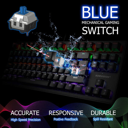 Gaming Keyboard  ACIES True Mechanical Keyboard Tenkeyless TKL Rainbow LED 100% Anti-Ghosting Programmable Macro for Gaming PC Xbox PS5 Apple Mac (UK DESIGN UK TECH SUPPORT UK QWERTY LAYOUT)