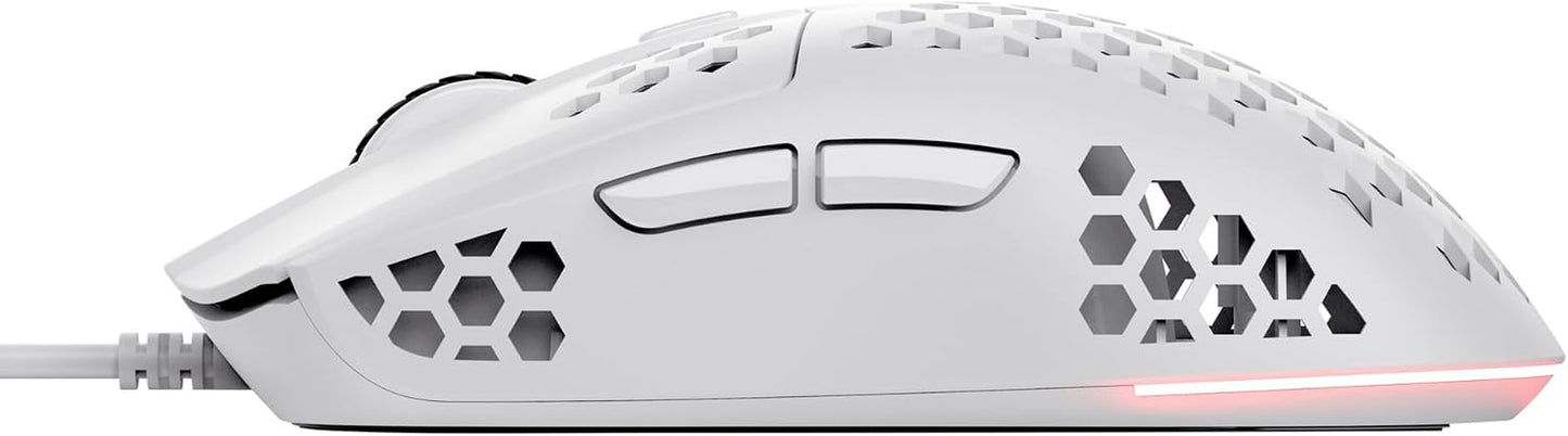 Helox USB White Gaming Mouse Superlight 65G | Adjustable DPI (200-6400), Optical Sensor, 6 Programmable Buttons, RGB LED Lighting, Gaming PC Gaming Laptop Macbook