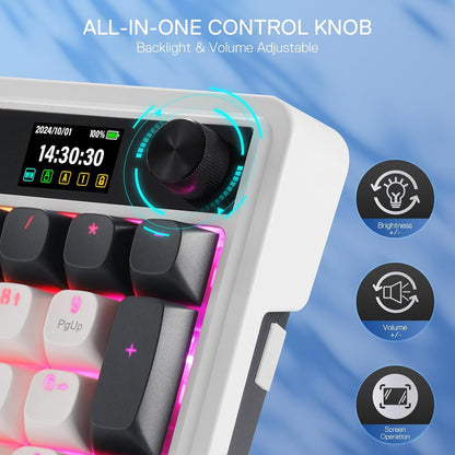 K719 Wireless Gasket Gaming Keyboard W/Hype Screen & Knob, 95 Keys Mechanical Keyboard, Easy-Control 1.14’’ TFT Info Display, 5-Layer Noise Dampener, round PBT Keycaps, Mint Mambo Switch | Easy-Control LED Info Display, 0-Delay Tri-Mode, Cushioned 5-Layer Noise Dampening for Creamy Thocky Sound, Practical 95 Keys