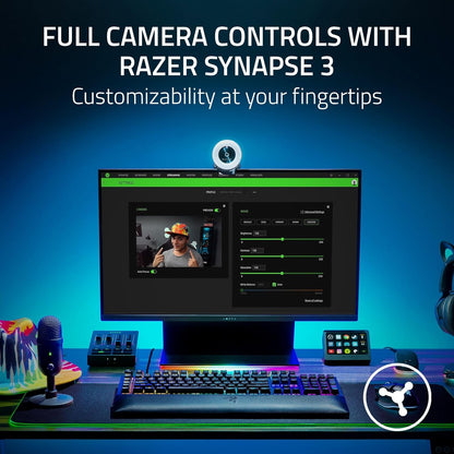 Razer Kiyo - Streaming Camera with Ring Lighting (USB Webcam, HD Video 720P, 60 FPS, Compatible with Open Broadcaster Software, Xsplit, Autofocus, Camera Clip, Tripod Connection) Black
