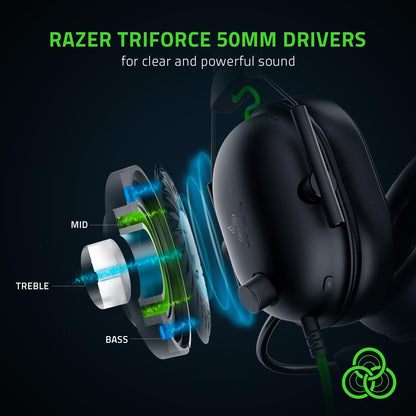 Razer Blackshark V2 X USB - Wired Esports Headset (Triforce 50 Mm Drivers, Noise Cancellation, 240G Ultra-Light Build, Memory Foam Cushions, 7.1 Surround Sound) Black