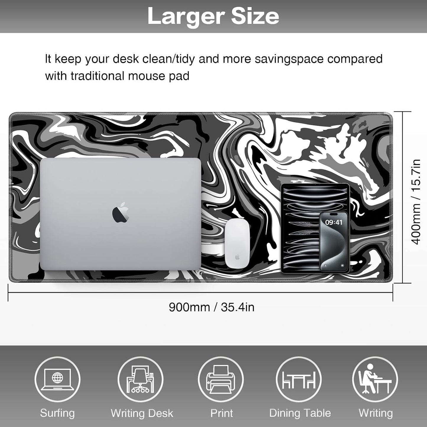 Large Mouse Mat, Gaming Mouse Pad XXL| Desk Mat 900X400Mm Mousepad | Waterproof, Non-Slip Rubber Base Desk Mat with Stitched Edges | Extended Mousepad for PC, Office & Home Gaming