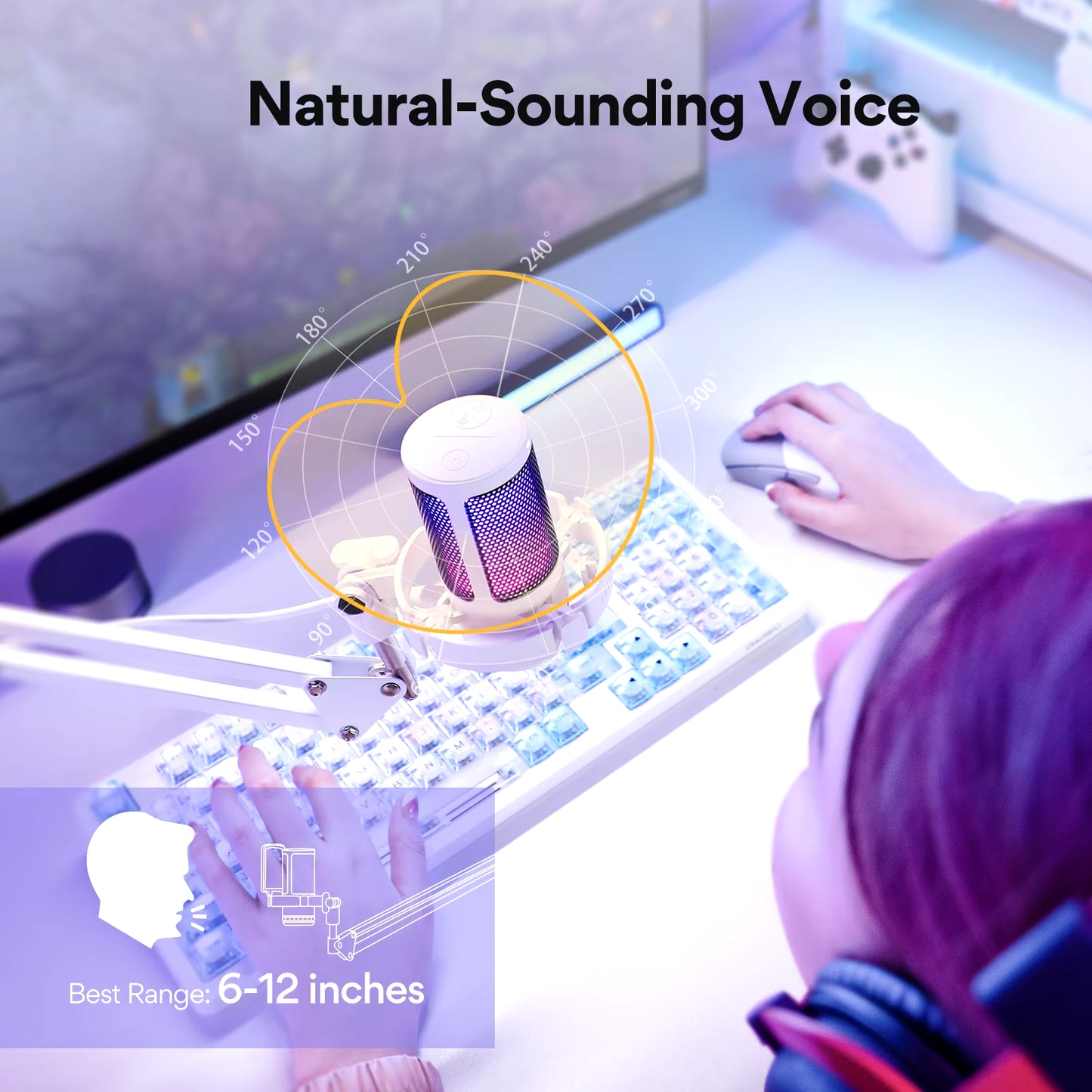 Gamerwave DGM20S USB Microphone Gaming Mic Condenser Mic RGB Mic Noise Canceling Mic with Mic Gain RGB Light One Key Mute