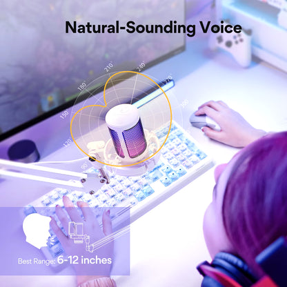 Gamerwave DGM20S USB Microphone Gaming Mic Condenser Mic RGB Mic Noise Canceling Mic with Mic Gain RGB Light One Key Mute