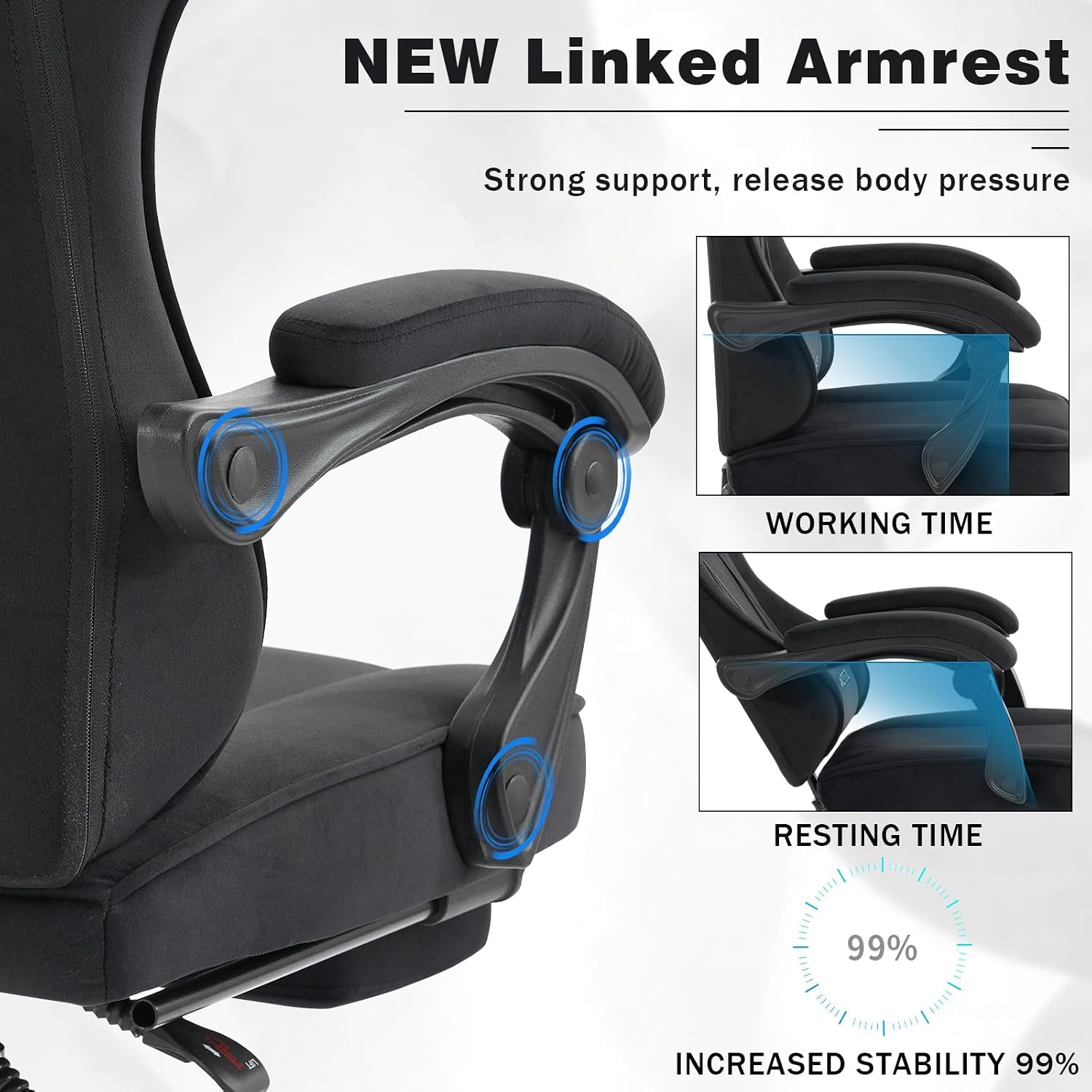 Gaming Chair for Adults, Ergonomic Gaming Chair with Footrest, Lumbar Support and Headrest, Adjustable Height Computer Chairs Gaming, Fabric Gamer Chair for Home Office, Black
