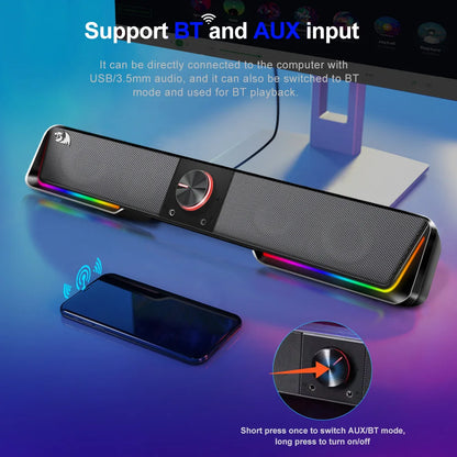 GS570 Darknets Support Bluetooth Wireless Aux 3.5 Surround RGB Speakers Column Sound Bar for Computer PC Loudspeakers