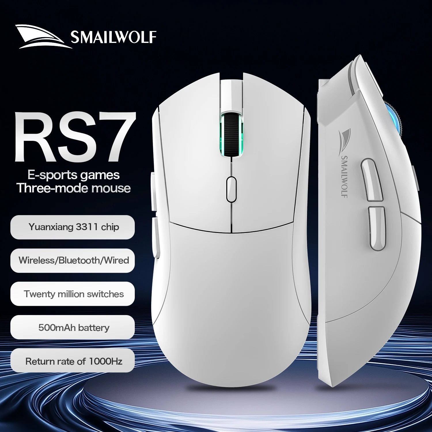RS7 Bluetooth Wireless Gaming Mouse Three Mode PAW3311 Macro-Definition Mouse Laptop Gaming Office