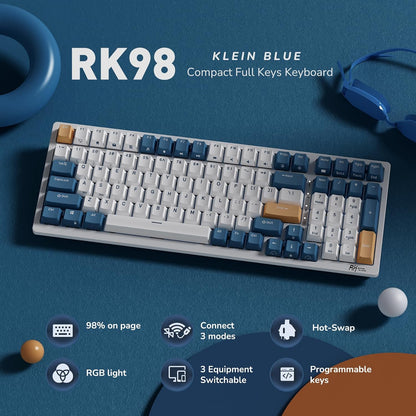 RK98 Wireless Mechanical Keyboard, 100 Keys 98% Layout with Custom Switches Hot Swappable, Tri-Mode BT5.1/2.4G/USB-C Full Size Gaming Keyboard with Numpad RGB, Brown Switch
