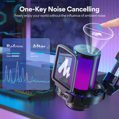 DGM20S USB Microphone Gaming Mic Condenser Mic RGB USB Mic with Mic Gain and Noise Reduction Software for Gaming Recordin