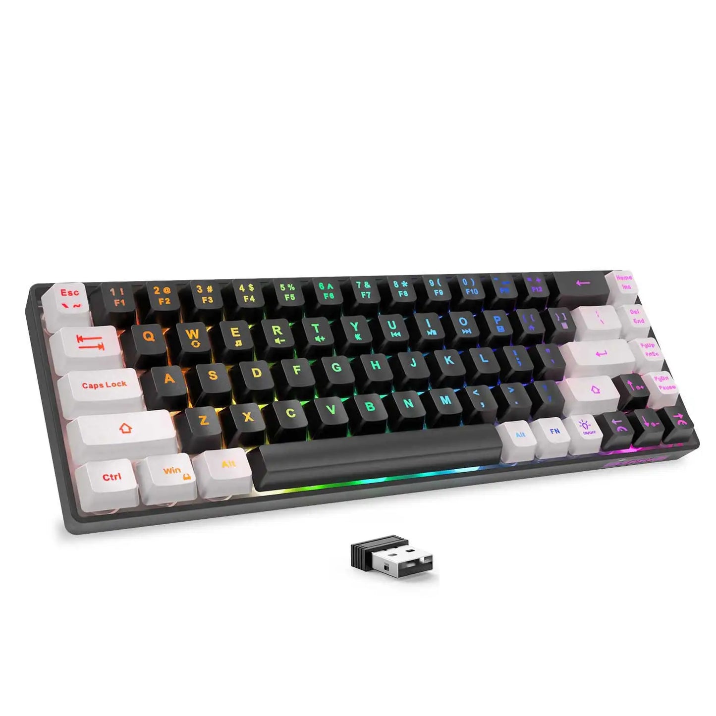 Wireless Gaming Keyboard Rechargeable Backlit Gaming Keyboard 68 Keys English/Spanish Layout 2.4G Keyboard for PC