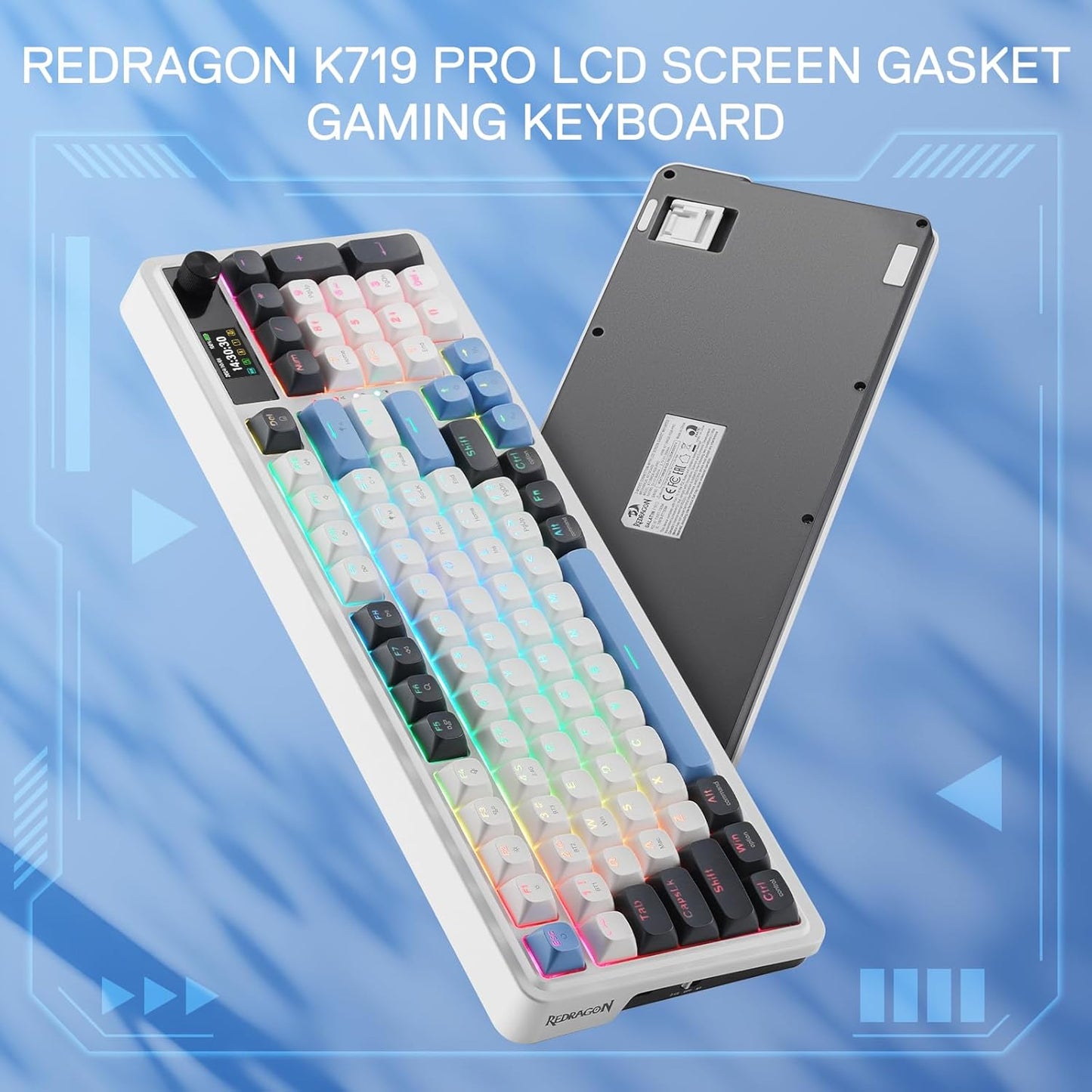 K719 Wireless Gasket Gaming Keyboard W/Hype Screen & Knob, 95 Keys Mechanical Keyboard, Easy-Control 1.14’’ TFT Info Display, 5-Layer Noise Dampener, round PBT Keycaps, Mint Mambo Switch | Easy-Control LED Info Display, 0-Delay Tri-Mode, Cushioned 5-Layer Noise Dampening for Creamy Thocky Sound, Practical 95 Keys