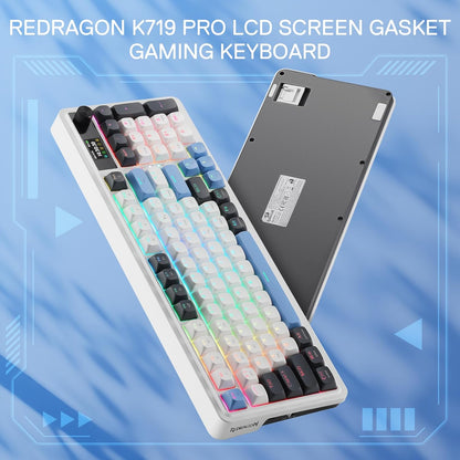 K719 Wireless Gasket Gaming Keyboard W/Hype Screen & Knob, 95 Keys Mechanical Keyboard, Easy-Control 1.14’’ TFT Info Display, 5-Layer Noise Dampener, round PBT Keycaps, Mint Mambo Switch | Easy-Control LED Info Display, 0-Delay Tri-Mode, Cushioned 5-Layer Noise Dampening for Creamy Thocky Sound, Practical 95 Keys