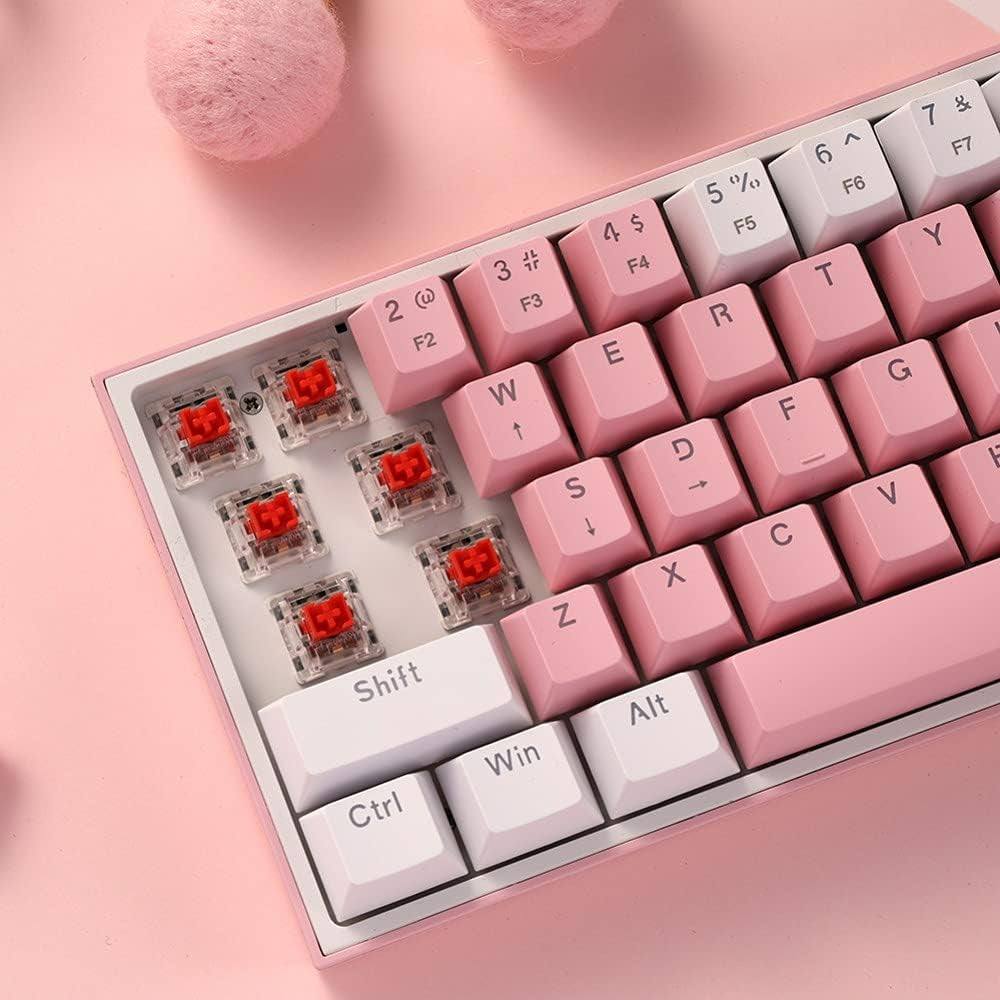 K617 60% Wired RGB Gaming Keyboard, 61 Keys Compact Mechanical Keyboard W/White & Pink Mixed-Colored Keycaps, Linear Red Switch, Pro Driver Support