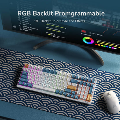 RK98 Wireless Mechanical Keyboard, 100 Keys 98% Layout with Custom Switches Hot Swappable, Tri-Mode BT5.1/2.4G/USB-C Full Size Gaming Keyboard with Numpad RGB, Brown Switch