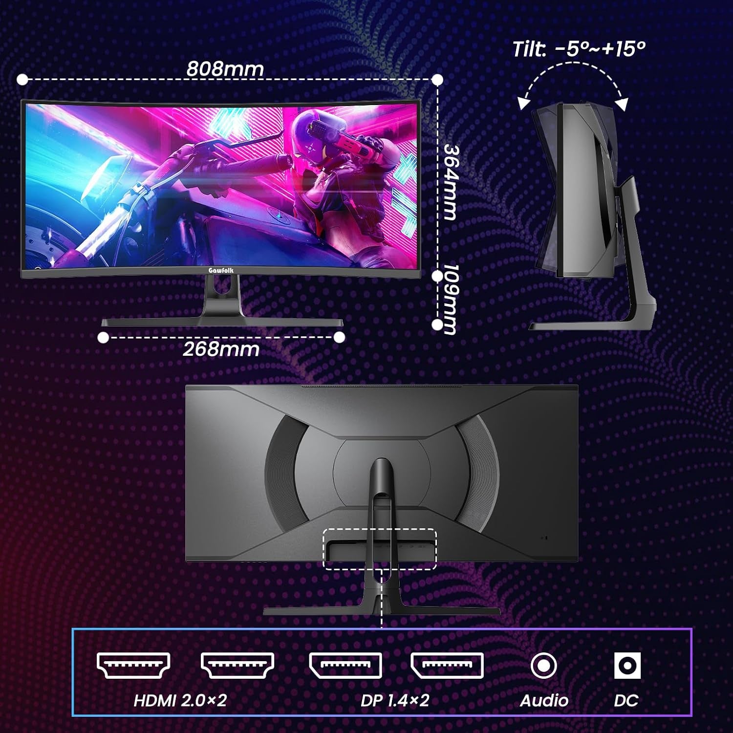 34 Inch Ultrawide Curved Gaming Monitor, 1500R PC Screen 240Hz UWQHD 3440X1440P Monitor, Curved Computer Display with Freesync & Eye-Care Technology, DP, HDMI, Wallmount 100X100Mm