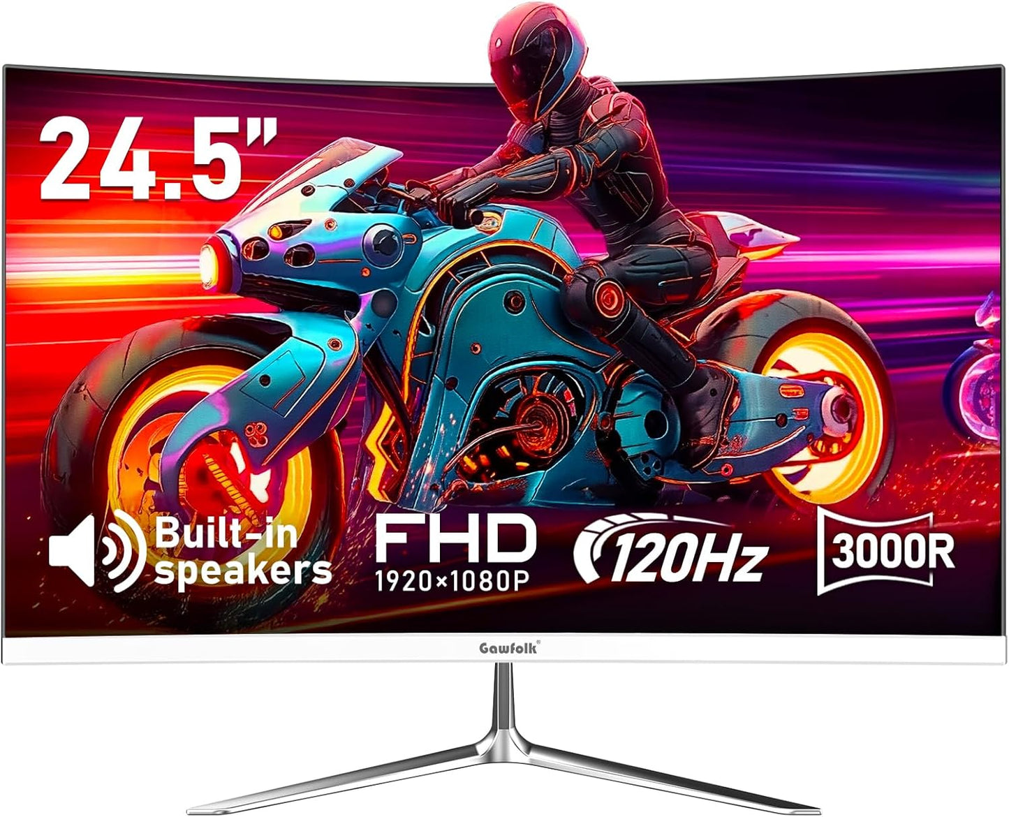 24 Inch Curved Gaming Monitor, Built-In Speakers, 120Hz, 1920X1080P Full HD, 98% Srgb, 3000R Curvature, HDMI & VGA Ports, White PC Monitor