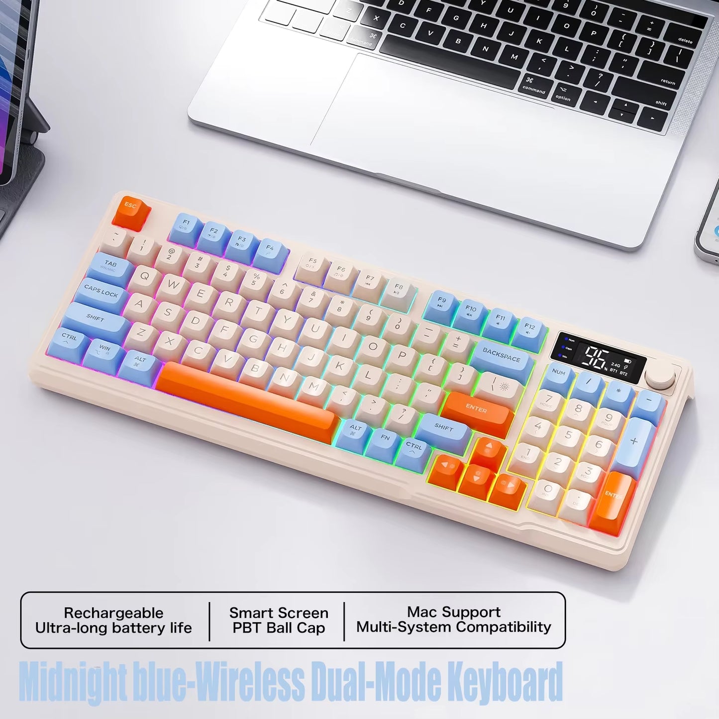 M96 Bluetooth Keyboard Wireless  Screen Gaming Keyboard,Electronic Screen, Multi-Device Connection,Ergonomics Gaming